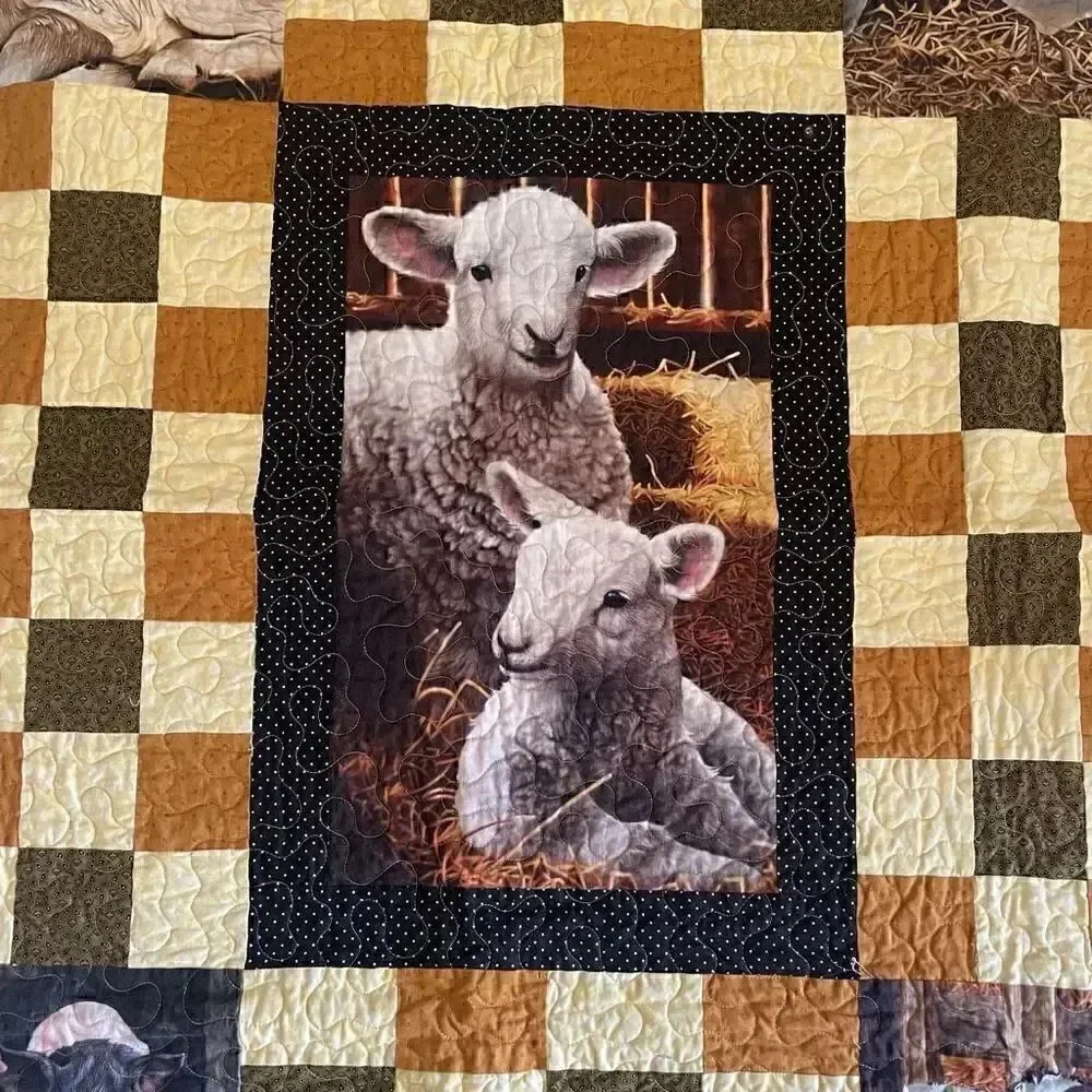 Handmade Baby Animals Cubs Quilt Multicolor Cotton One Size